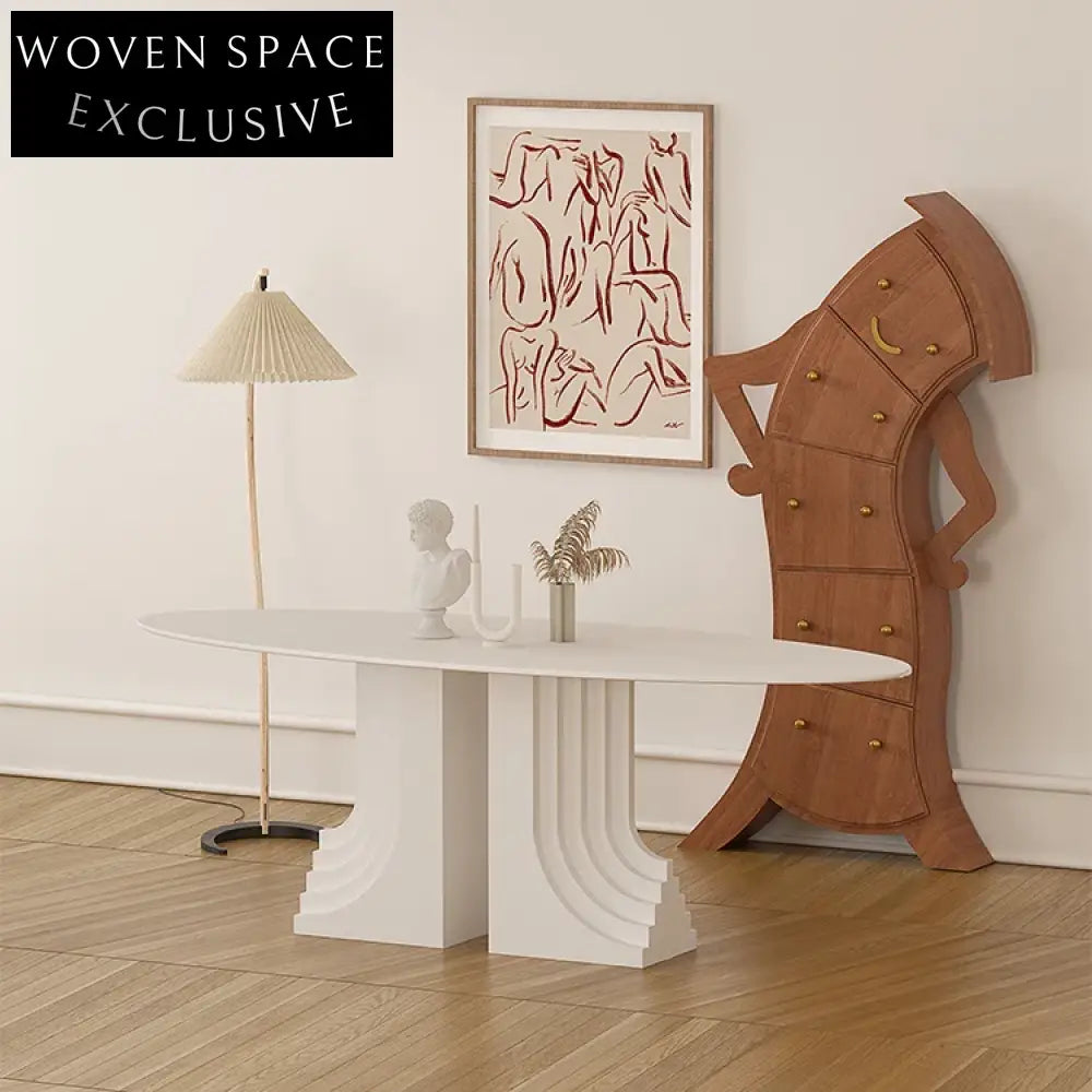 Luxury Oval Marble Top Dining Table with Modern Wood Base for Dining Room