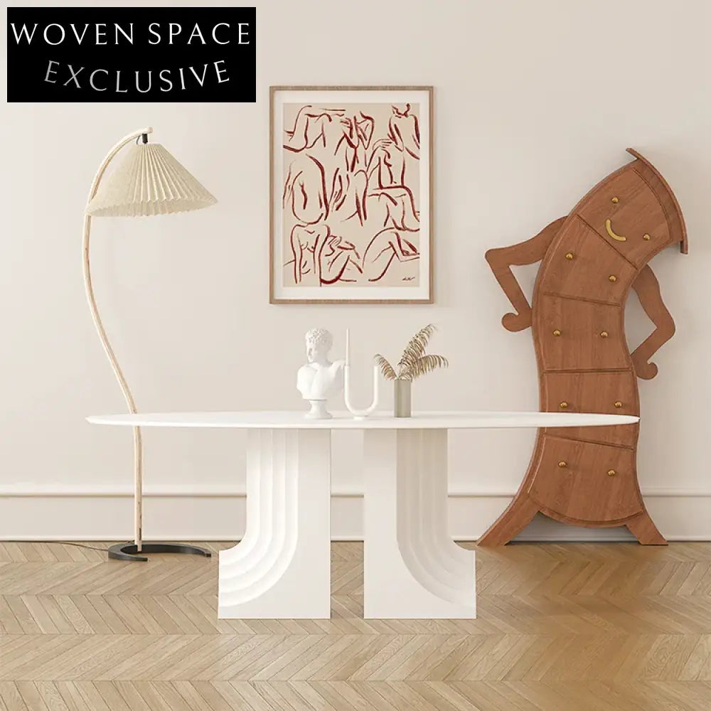 Luxury Oval Marble Top Dining Table with Modern Wood Base for Dining Room