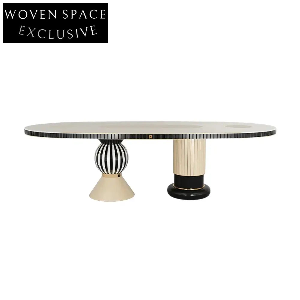 Luxury Oval Wooden Dining Table Set, Black White Finish, Seats Eight