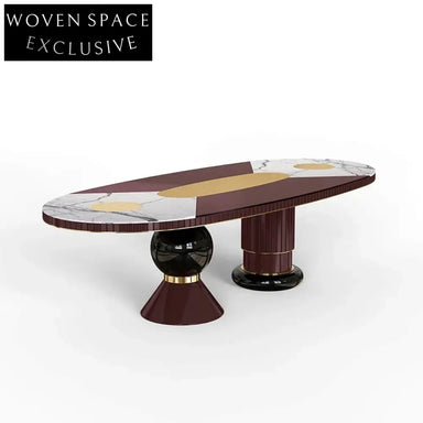 Luxury Oval Wooden Dining Table Set, Black White Finish, Seats Eight