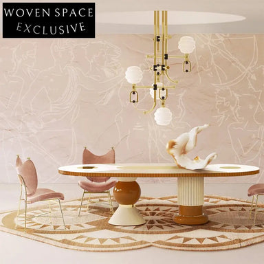 Luxury Oval Wooden Dining Table Set, Black White Finish, Seats Eight