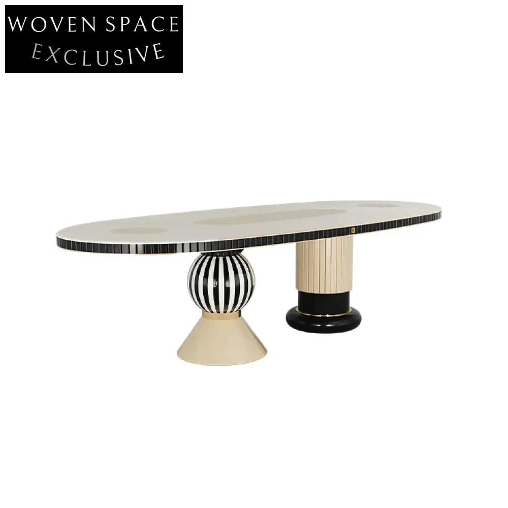 Luxury Oval Wooden Dining Table Set, Black White Finish, Seats Eight
