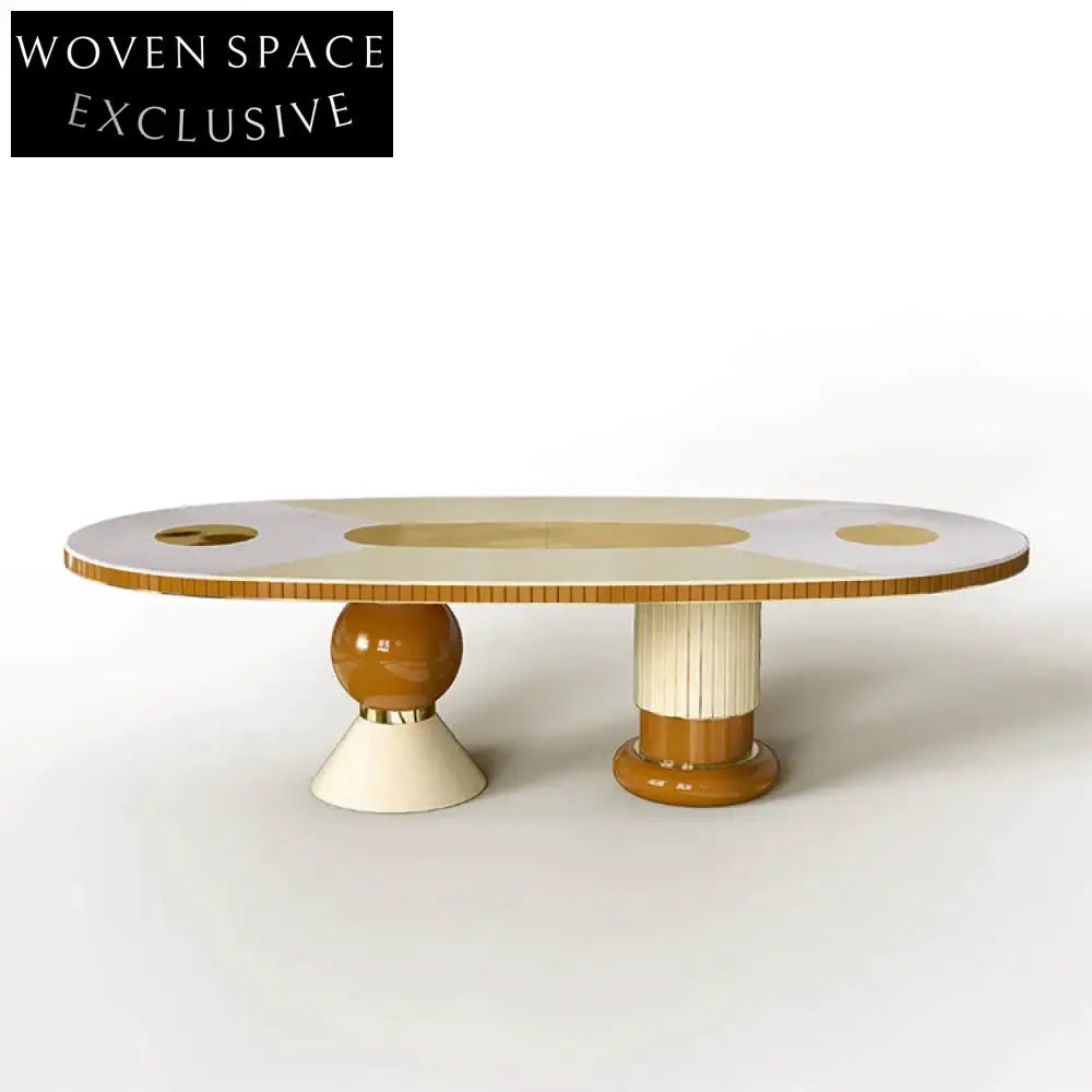 Luxury Oval Wooden Dining Table Set, Black White Finish, Seats Eight