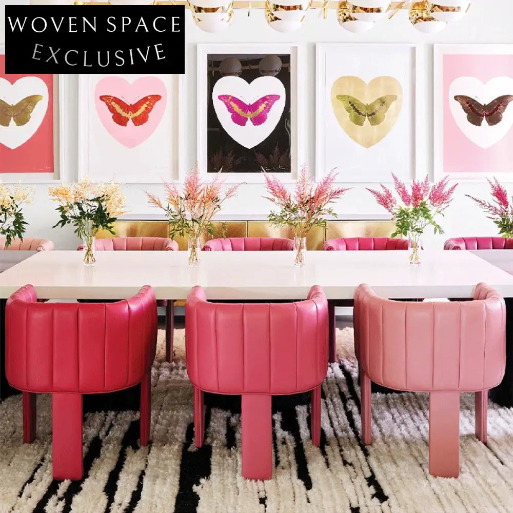 Luxury Pink Leather Armchair Dining Chair for Elegant Home and Cafe