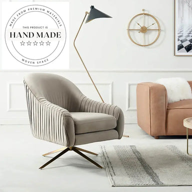 Luxury Pink Velvet Swivel Recliner Gold Metal Legs Modern Armchair