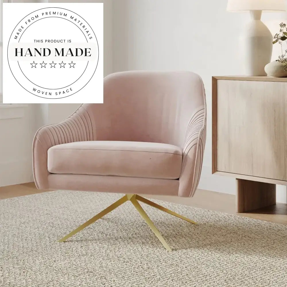 Luxury Pink Velvet Swivel Recliner Gold Metal Legs Modern Armchair