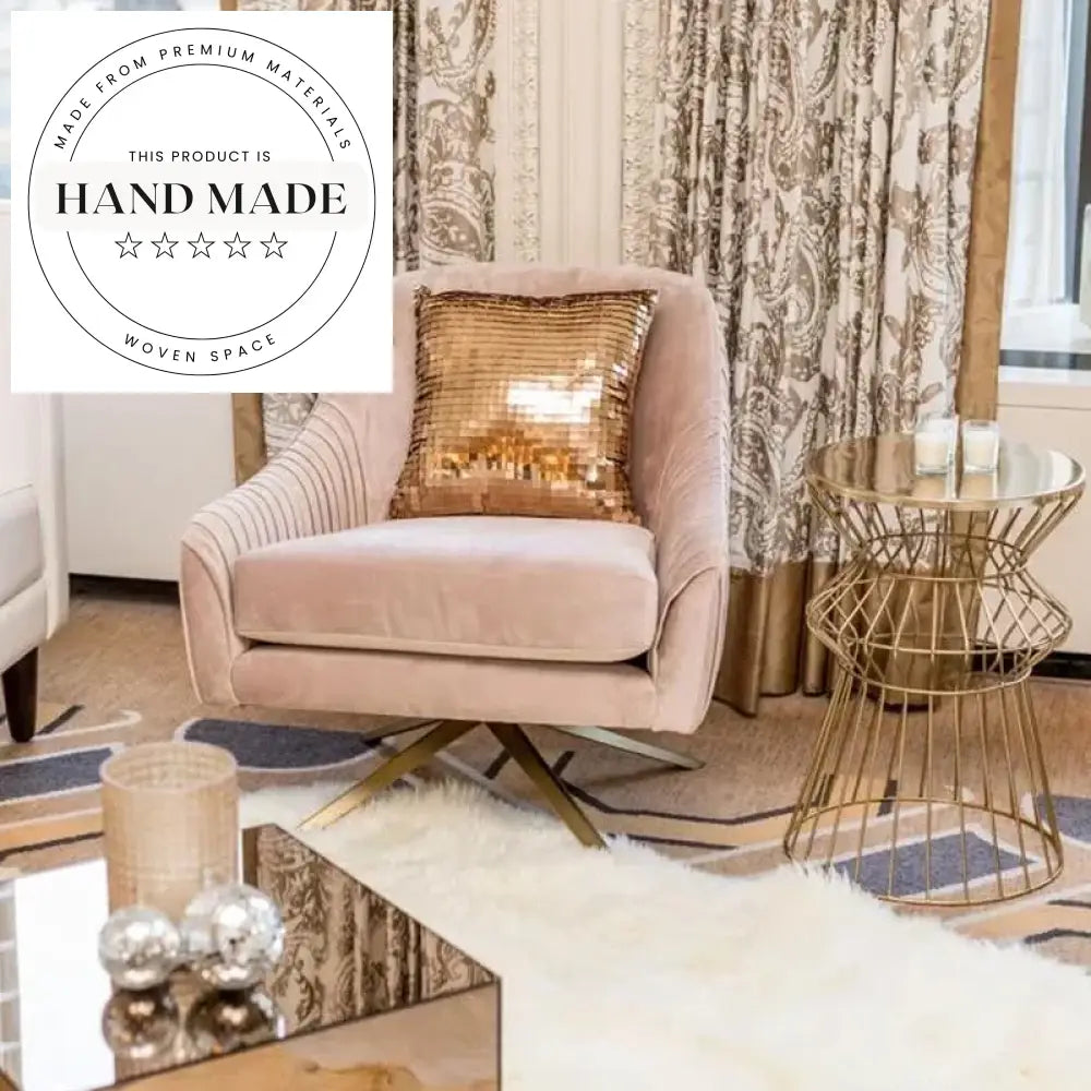 Luxury Pink Velvet Swivel Recliner Gold Metal Legs Modern Armchair