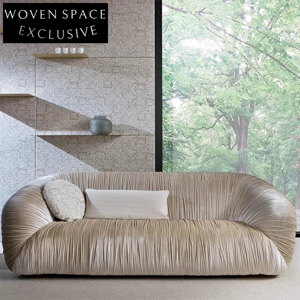 Luxury Pleated Leather Modern Living Room L-Shape Velvet Sectional Sofa