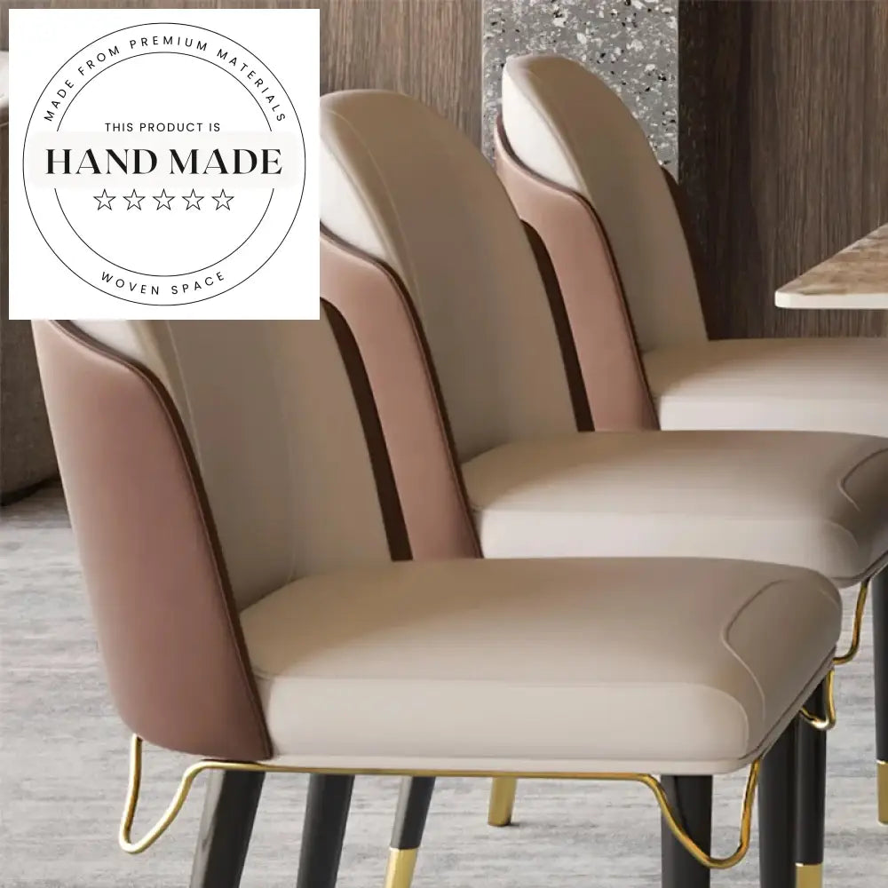 Luxury Post Modern Upholstered Leather and Stainless Steel Dining Chair