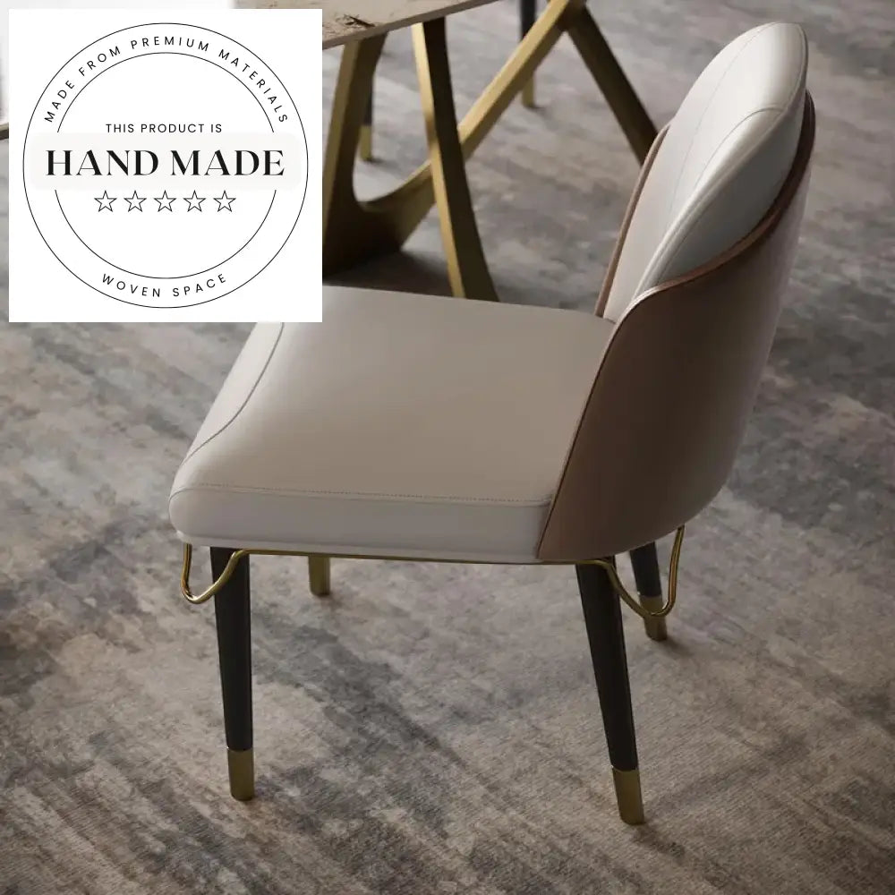Luxury Post Modern Upholstered Leather and Stainless Steel Dining Chair