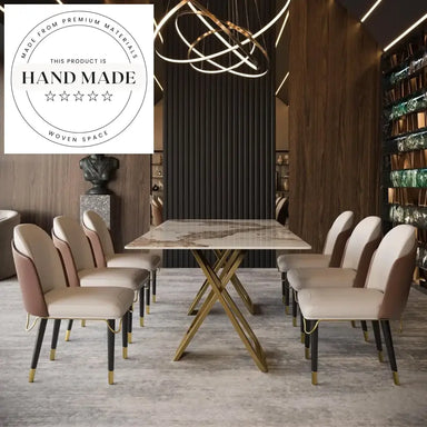 Luxury Post Modern Upholstered Leather and Stainless Steel Dining Chair