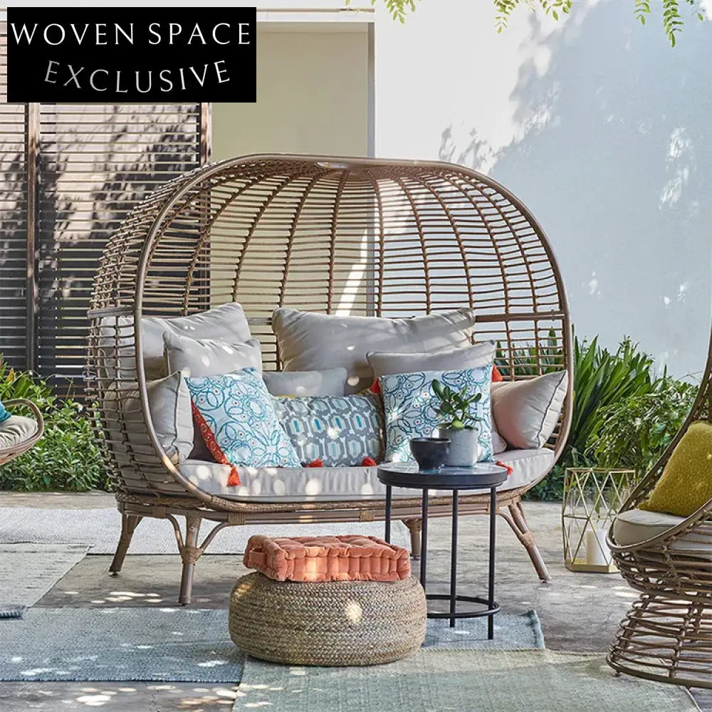 Luxury Rattan Hanging Egg Chair with Plush Cushions for Patio & Deck