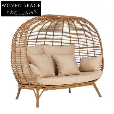 Luxury Rattan Hanging Egg Chair with Plush Cushions for Patio & Deck