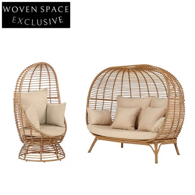 Luxury Rattan Hanging Egg Chair with Plush Cushions for Patio & Deck