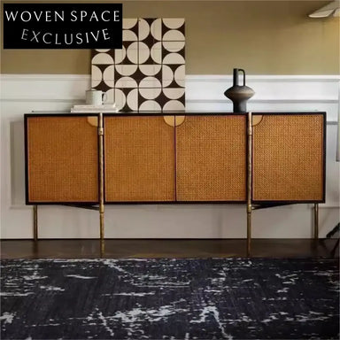 Luxury Rattan Sideboard Cabinet: Retro Solid Wood Storage for Kitchen & Living Room
