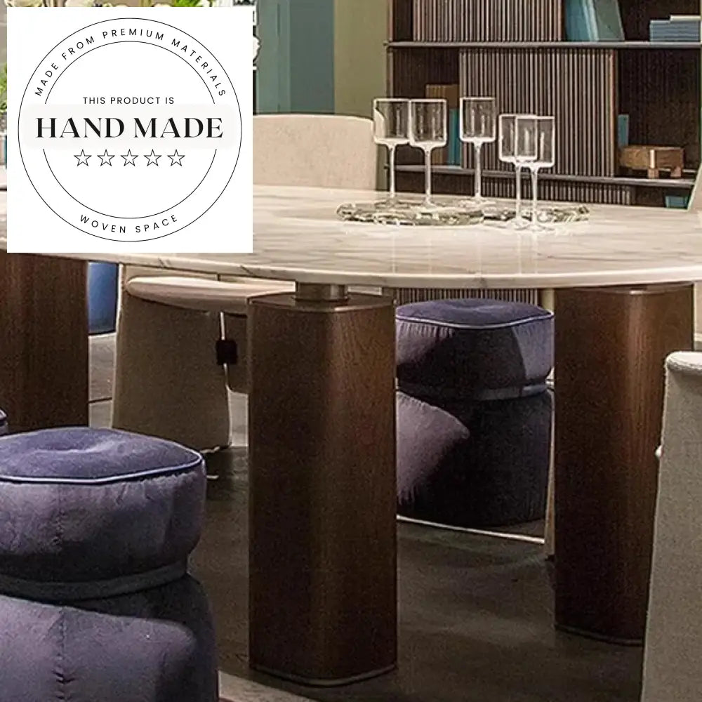 Luxury Rectangular White Natural Marble and Wood Seater Dining Table