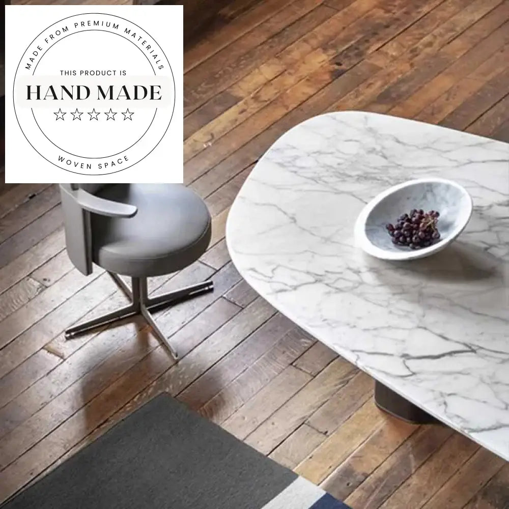 Luxury Rectangular White Natural Marble and Wood Seater Dining Table