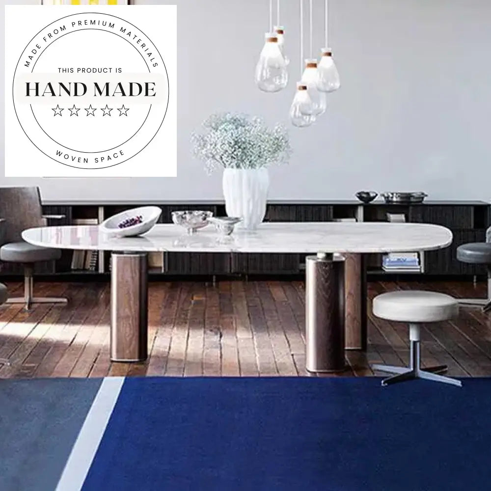 Luxury Rectangular White Natural Marble and Wood Seater Dining Table