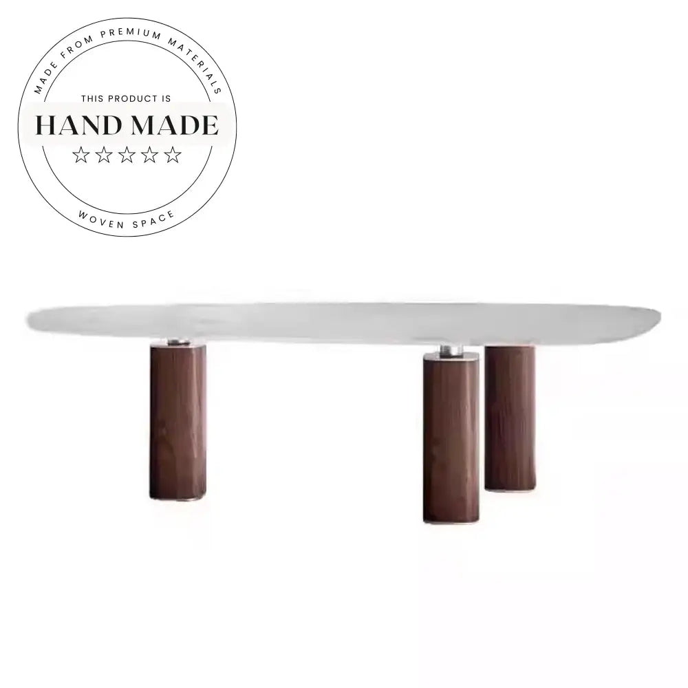 Luxury Rectangular White Natural Marble and Wood Seater Dining Table