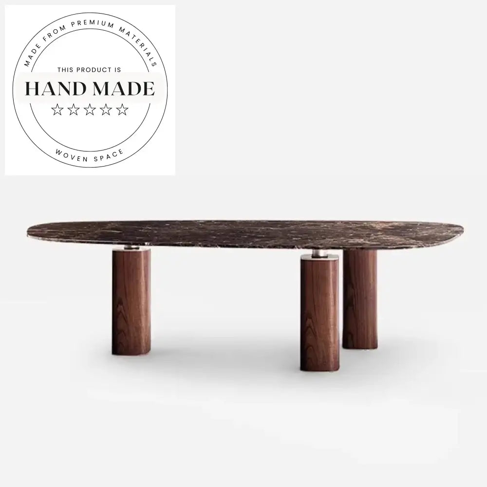 Luxury Rectangular White Natural Marble and Wood Seater Dining Table