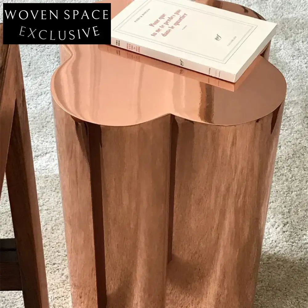 Luxury Rose Gold Stainless Steel Round Side Coffee Table Modern Design