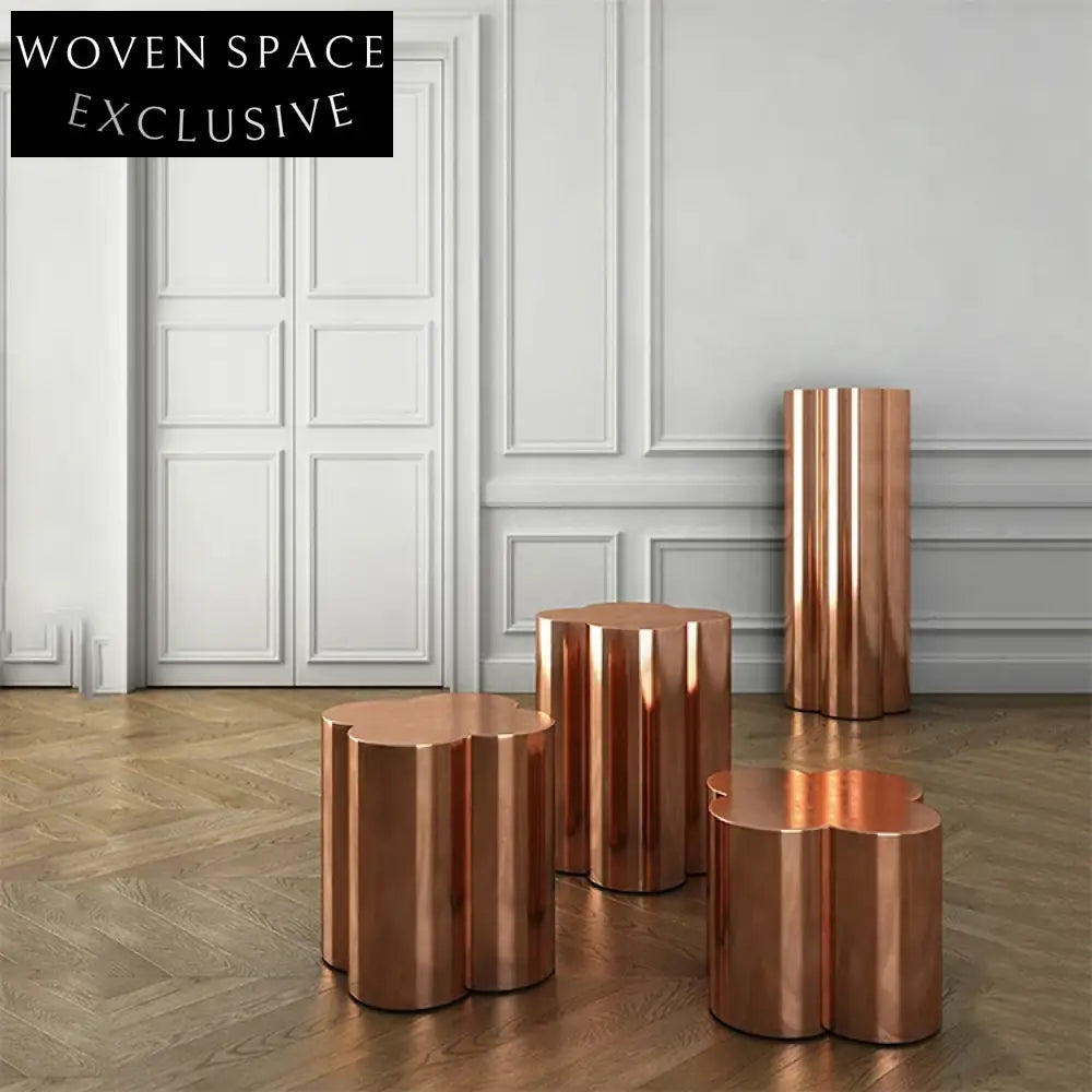 Luxury Rose Gold Stainless Steel Round Side Coffee Table Modern Design