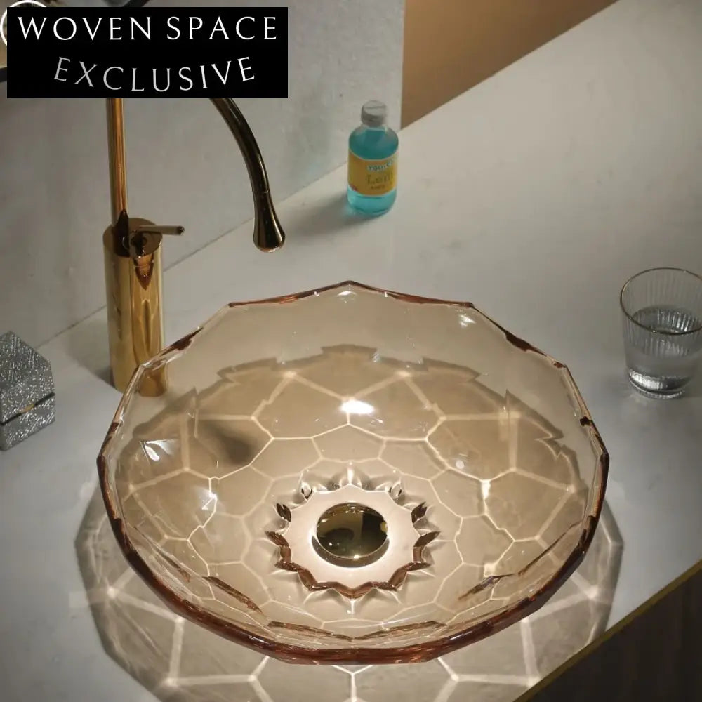 Luxury Round Crystal Glass Vessel Sink for Modern Bathroom Countertop Wash Basin