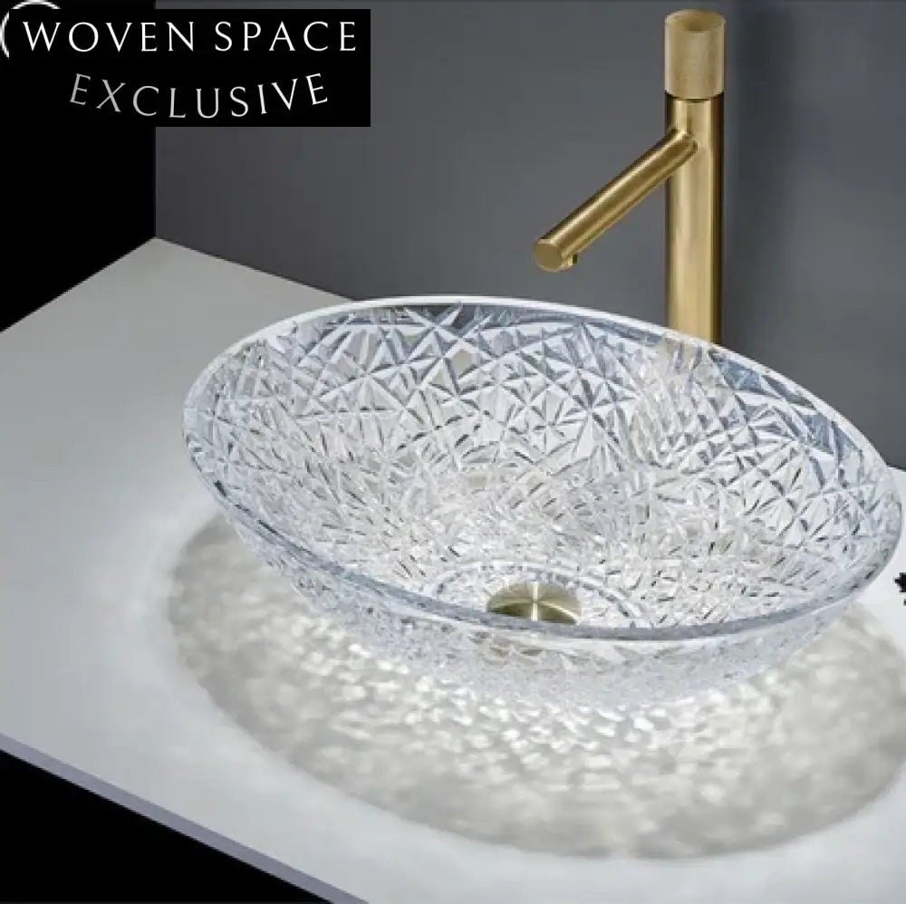 Luxury Round Crystal Glass Vessel Sink for Modern Bathroom Countertop Wash Basin