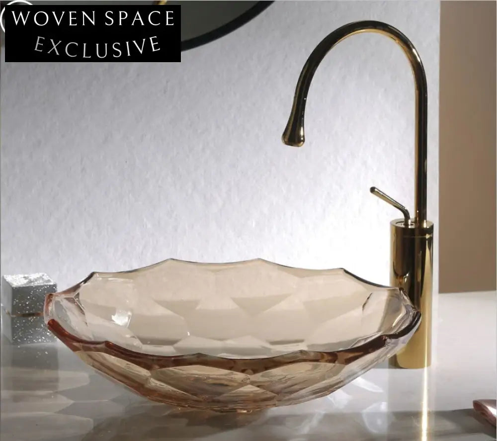 Luxury Round Crystal Glass Vessel Sink for Modern Bathroom Countertop Wash Basin