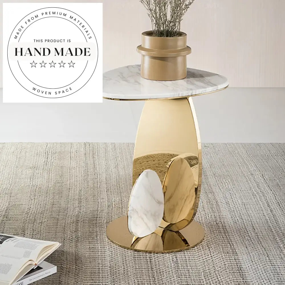 Luxury Round Gold Stainless Steel and Marble Side Table