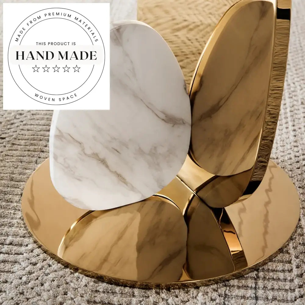 Luxury Round Gold Stainless Steel and Marble Side Table