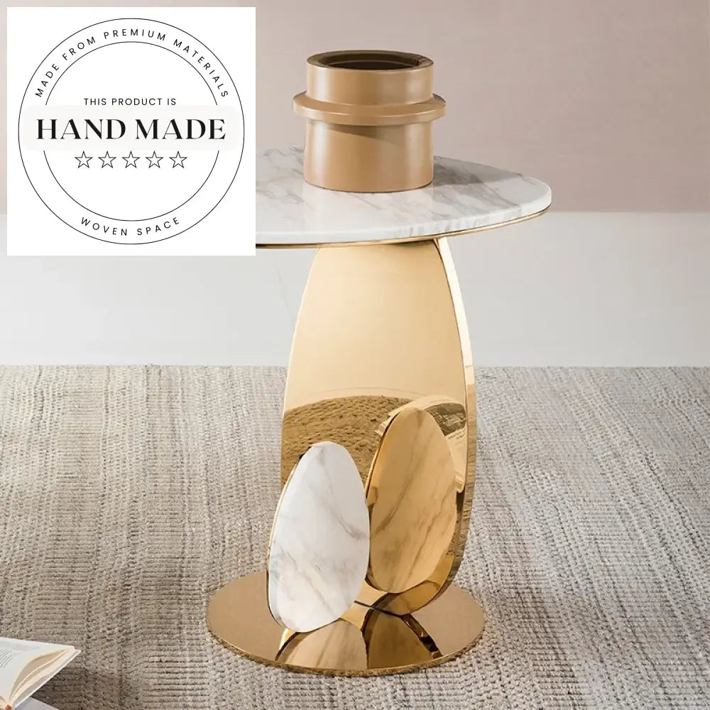 Luxury Round Gold Stainless Steel and Marble Side Table