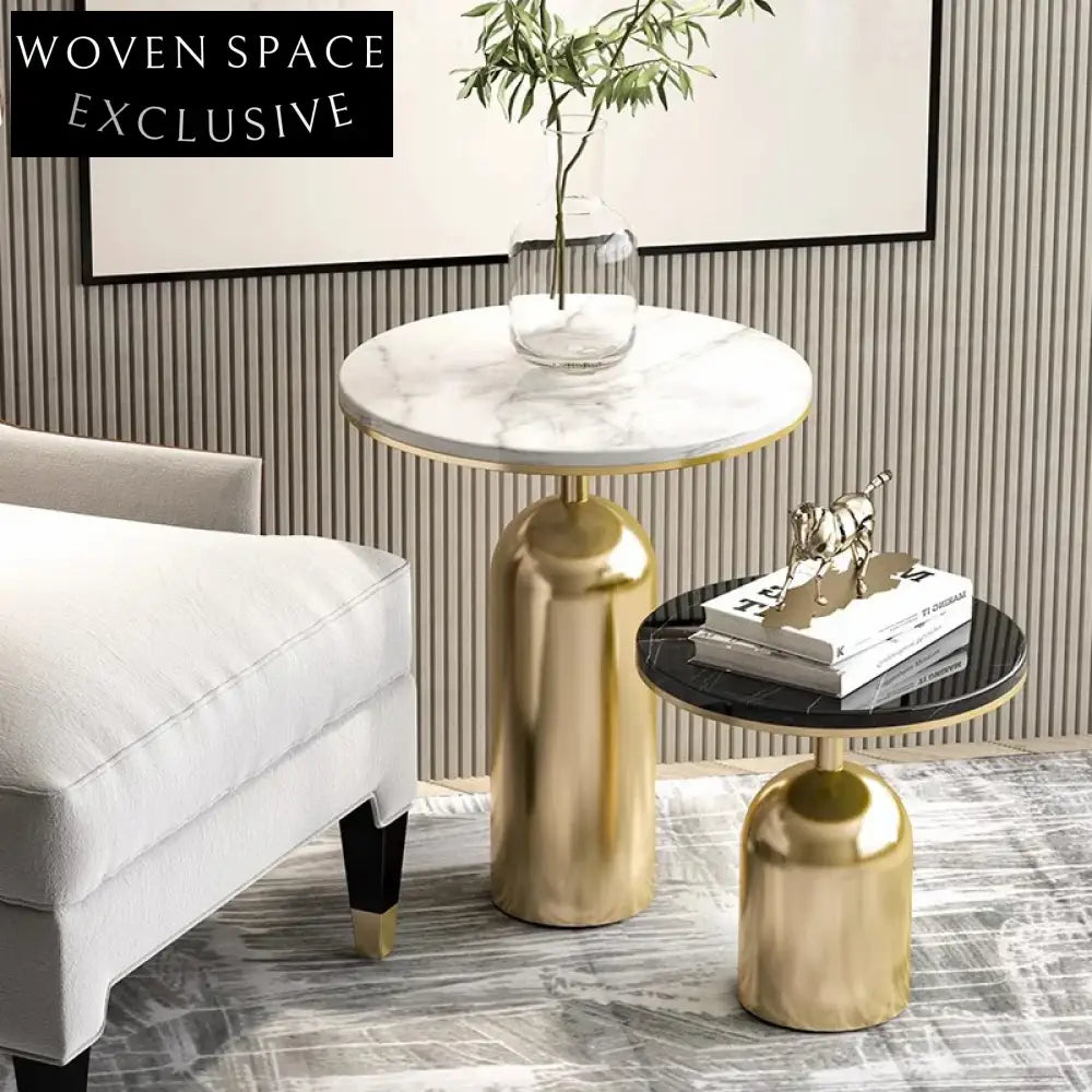 Luxury Round Marble Side Coffee Table with Stainless Steel Base
