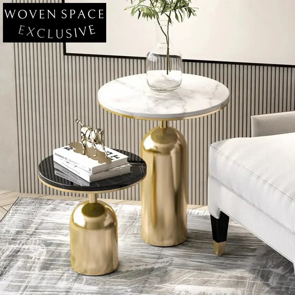 Luxury Round Marble Side Coffee Table with Stainless Steel Base