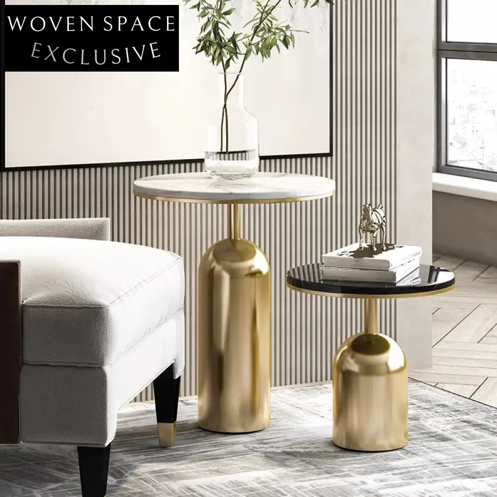 Luxury Round Marble Side Coffee Table with Stainless Steel Base