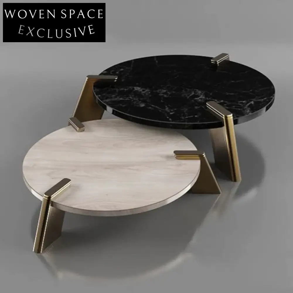 Luxury Round Natural Marble Top Coffee Table with Metal Base