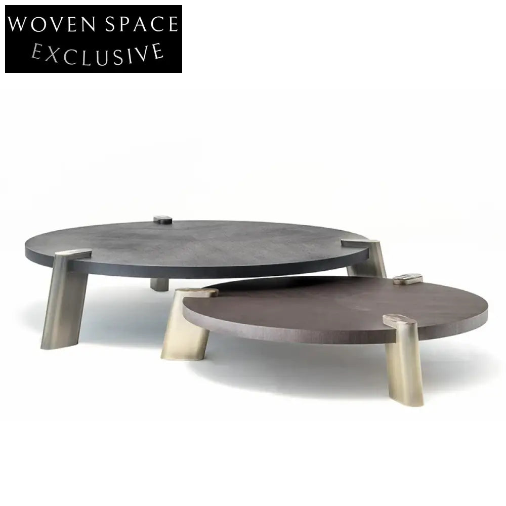 Luxury Round Natural Marble Top Coffee Table with Metal Base