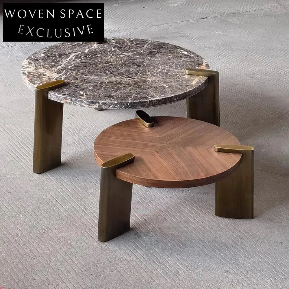 Luxury Round Natural Marble Top Coffee Table with Metal Base