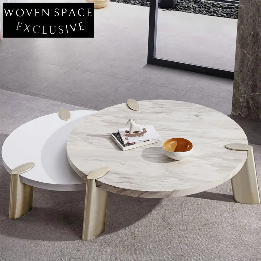 Luxury Round Natural Marble Top Coffee Table with Metal Base