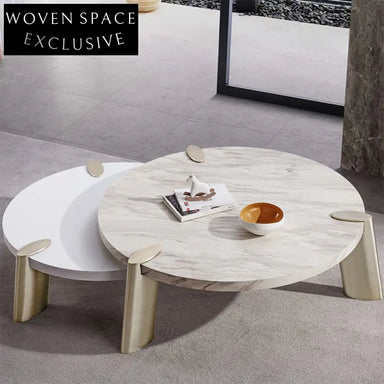 Luxury Round Natural Marble Top Coffee Table with Metal Base