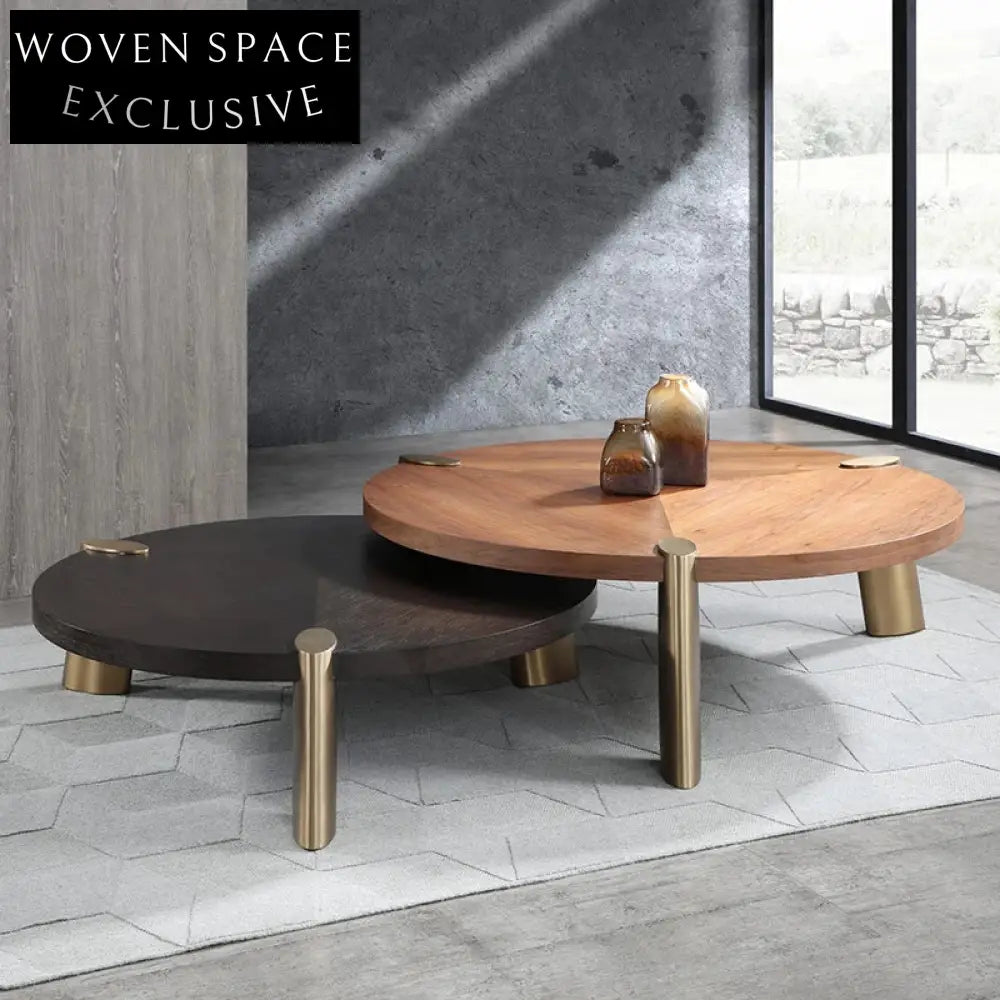 Luxury Round Natural Marble Top Coffee Table with Metal Base