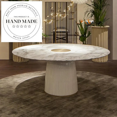Luxury Round Solid Wood Marble Modern Leather Upholstered Dining Table
