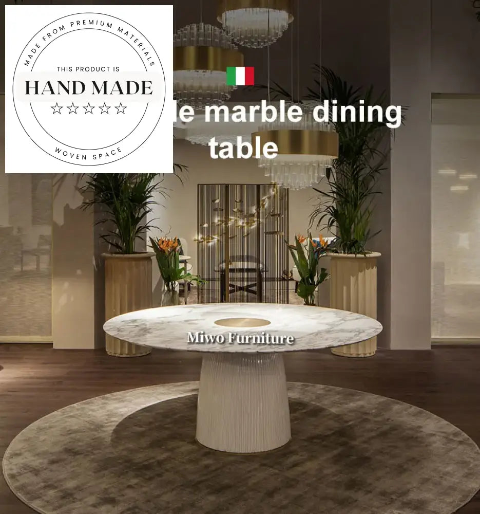 Luxury Round Solid Wood Marble Modern Leather Upholstered Dining Table