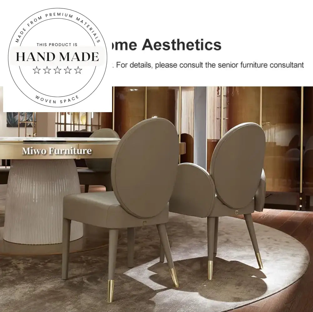 Luxury Round Solid Wood Marble Modern Leather Upholstered Dining Table