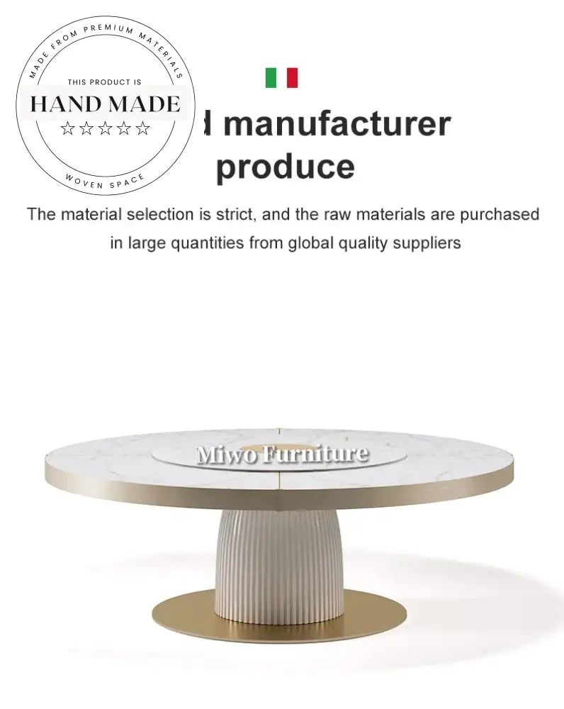 Luxury Round Solid Wood Marble Modern Leather Upholstered Dining Table