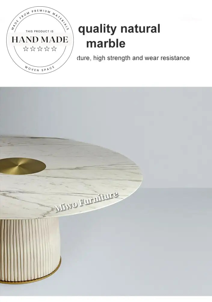 Luxury Round Solid Wood Marble Modern Leather Upholstered Dining Table