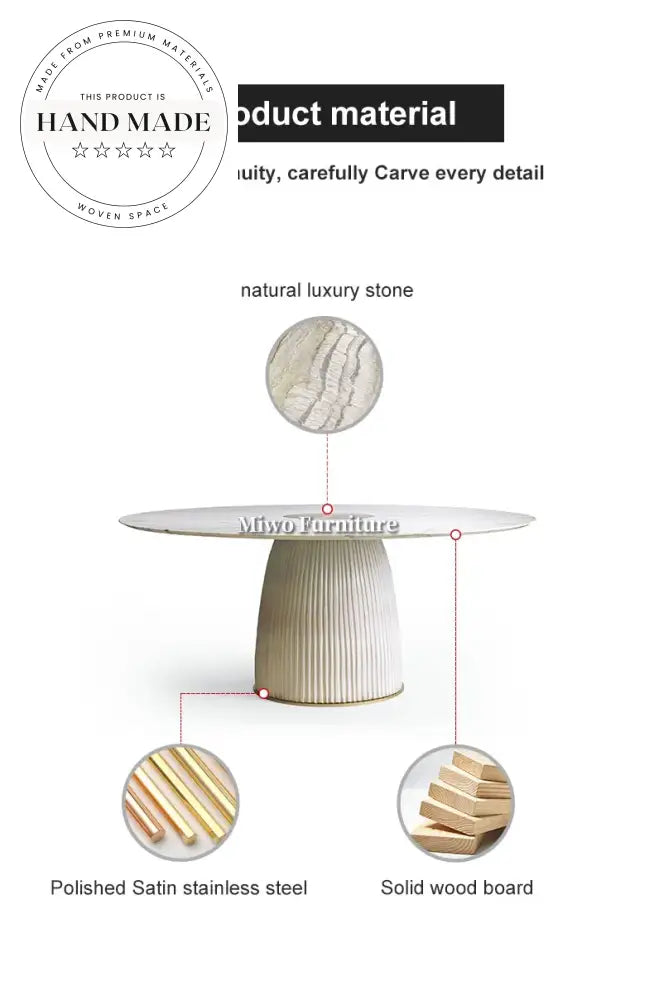 Luxury Round Solid Wood Marble Modern Leather Upholstered Dining Table
