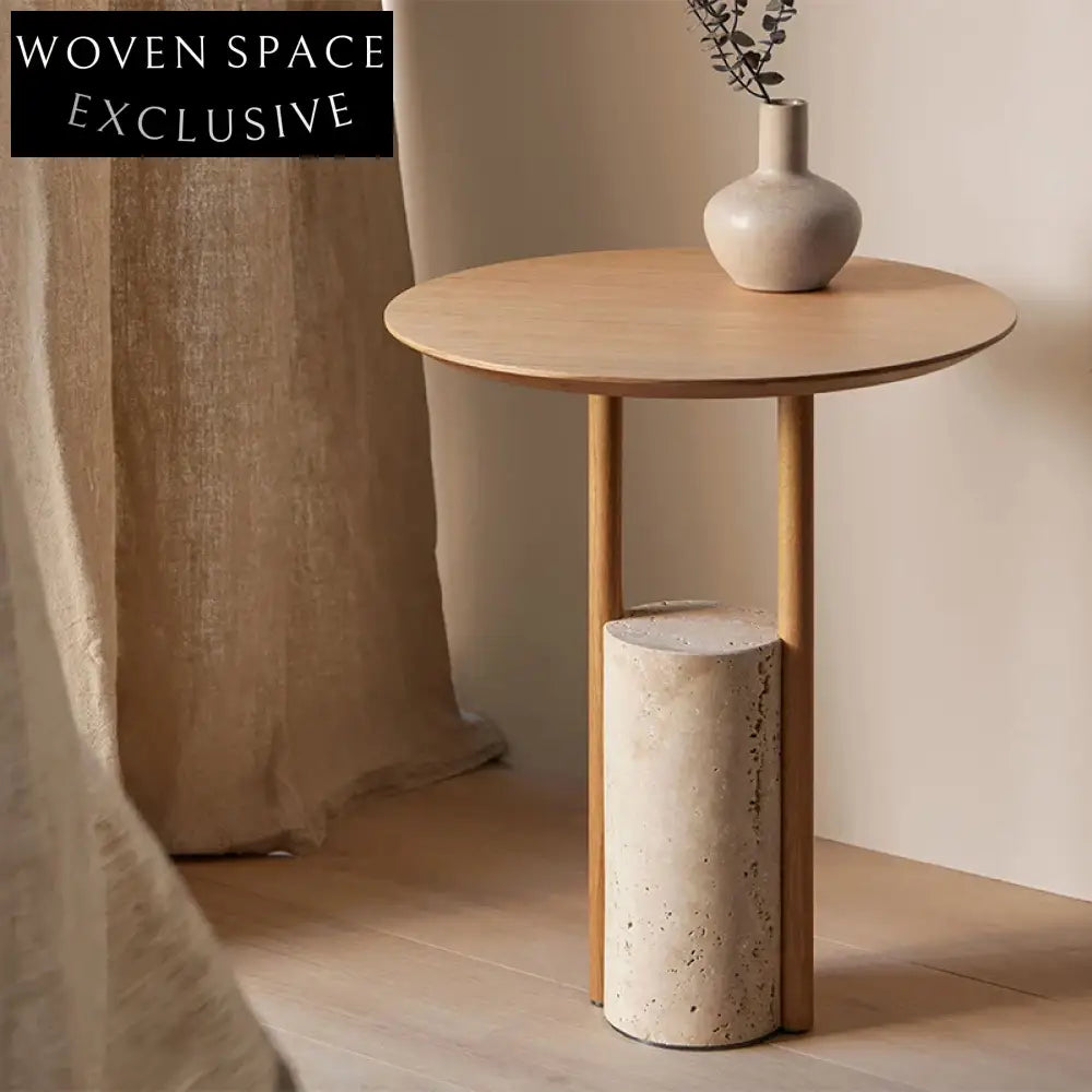 Luxury Round Travertine Solid Wood Multi-Layer Board Coffee Table