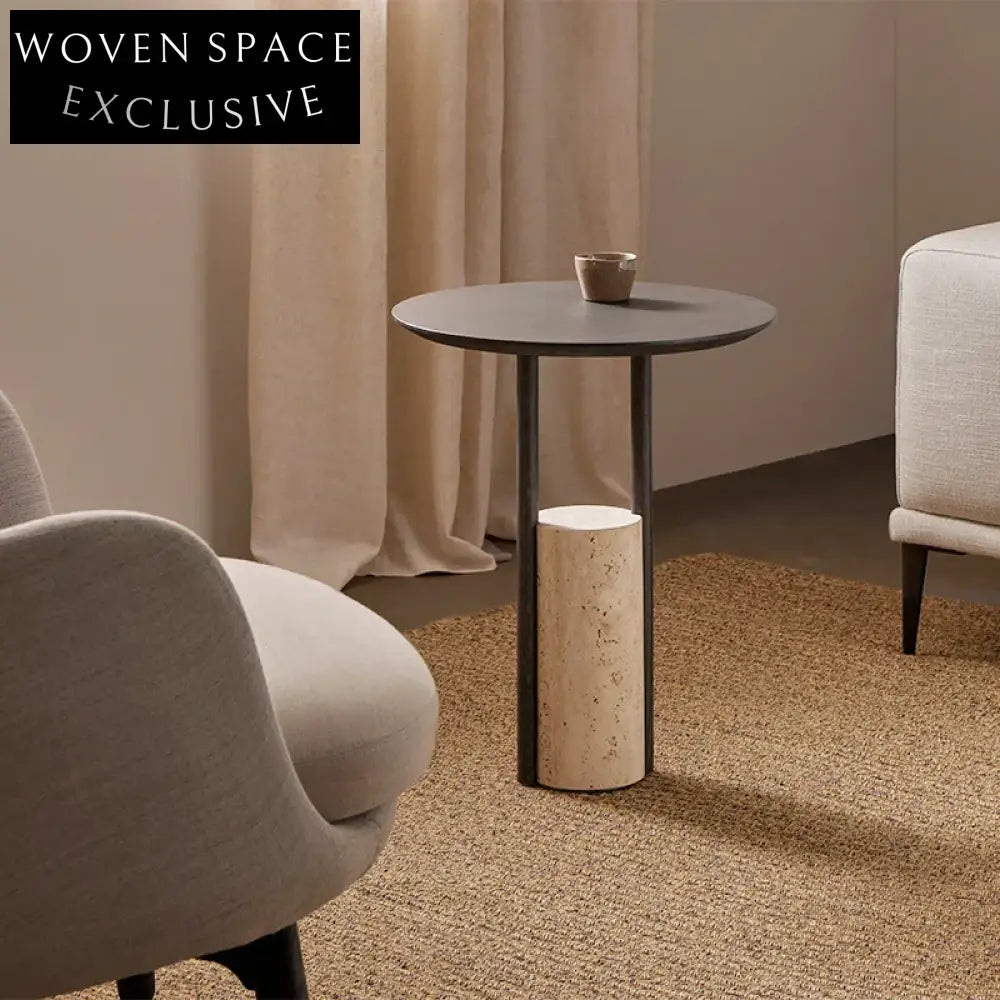 Luxury Round Travertine Solid Wood Multi-Layer Board Coffee Table