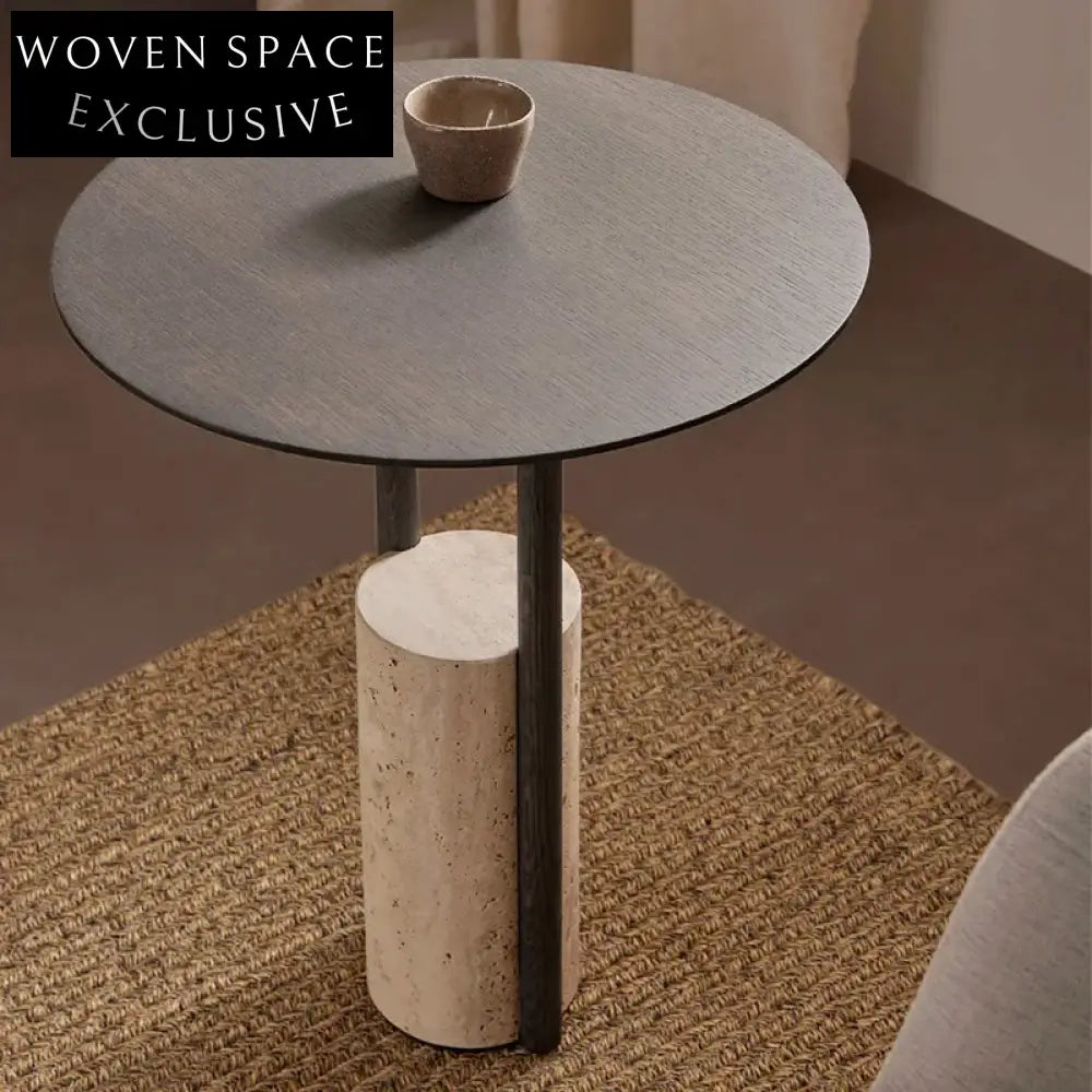 Luxury Round Travertine Solid Wood Multi-Layer Board Coffee Table